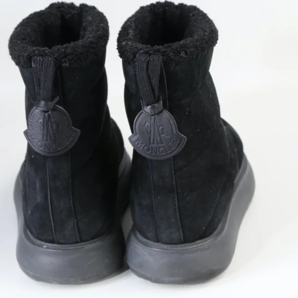 Moncler Hermosa Shearling Suede Quilted Ankle Boots Black 38.5 Woman's - Picture 9 of 16